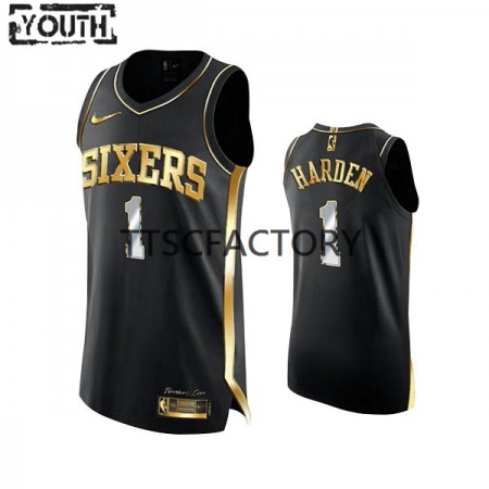 Maglia NBA Philadelphia 76ers James Harden 1 Nike 2022 Golden Edition Nero Swingman - Bambino